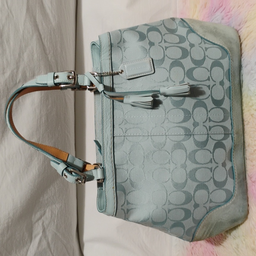 SALE! Auth Coach Denim Y2K Vintage Signature Baby Blue Handbag/Dust Bag - Picture 2 of 15